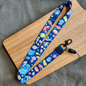 Blue Australian marine life Lanyard, Navy lanyard, For Keys, Teachers, Medical, Nurse, ID Holder, fish lover, ocean lanyard, fish keychain