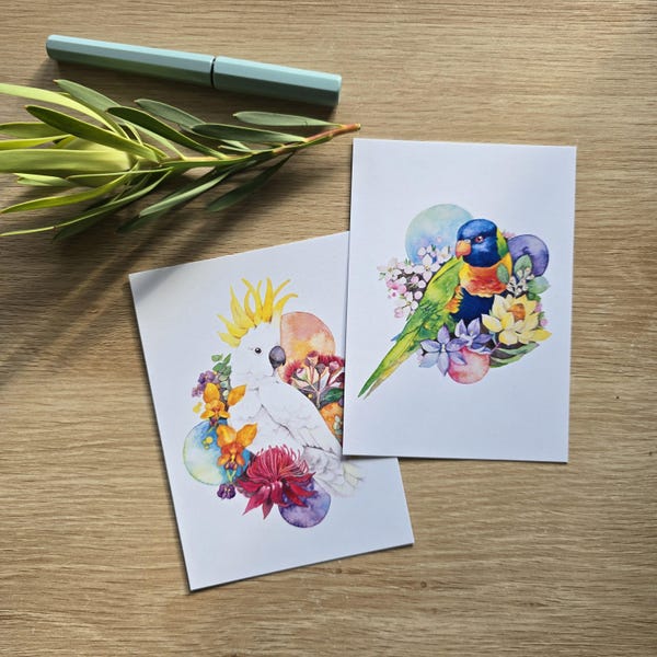 Australian Birds Postcards Set: Watercolor Art, Native Aussie Wildlife