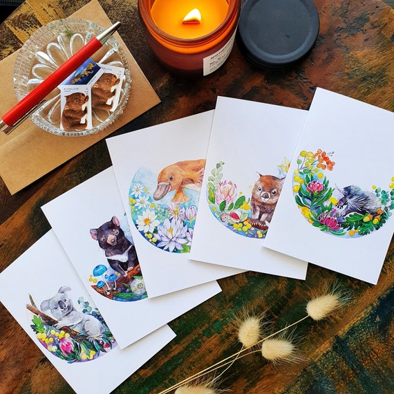 Watercolour Australian Animal Greeting Card Set/ Eco Card, Illustration art card print, bulk card, Australia