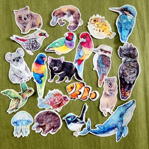 Australian animals, birds and sea creatures vinyl sticker pack for laptop, craft, journal, waterproof sticker