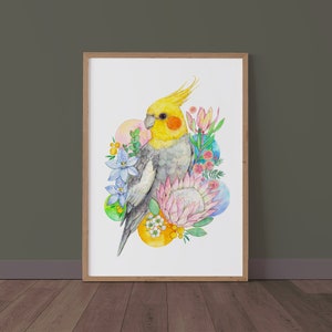 Cockatiel watercolour artwork, Watercolour art print, Australian wildlife art, bird wall art, bird painting, botanical print, wall decor