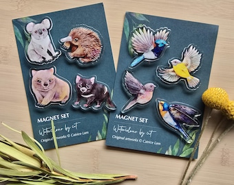 Australijski magnes na lodówkę z dziką przyrodą, prezent dla miłośników zwierząt, koala, wombat, kolczatka, diabeł tasmański, australijskie ptaki, strzyżyk wróżkowy, rudzik, jaskółka