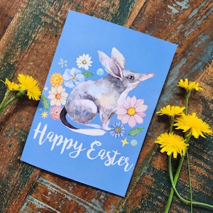 Cartão de Páscoa Bilby de Páscoa, cartão Bilby australiano, cartão ecológico, impressão de cartão de arte ilustrativa, cartão de Páscoa australiano, Bilby em aquarela