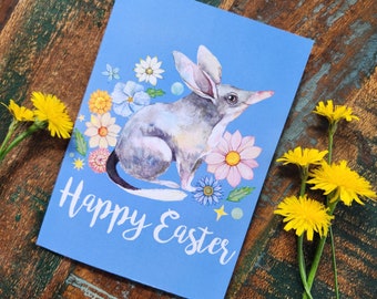 Easter Bilby Easter Greeting Card, Australian Bilby Card, Eco card, Illustration art card print, Australian Easter card, Watercolour Bilby