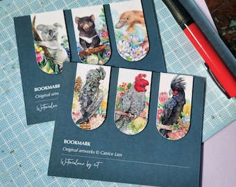 Set of 3 Australian Animal and Bird Magnetic Bookmarks, Gift for book lovers, Watercolour artworks, gift for teacher, kids, student, reader