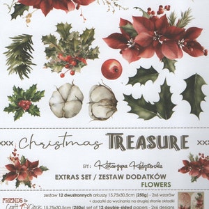 Scrapbook paper pad Extras set  Christmas Treasure Flowers