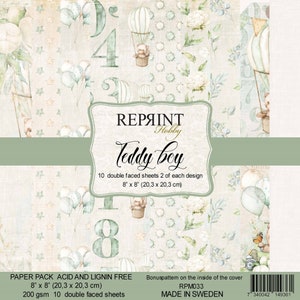 Reprint Scrapbook Paper Pad  Teddy Boy 8x8