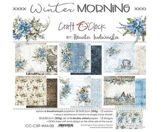 Scrapbook Papier Pad Winter Morning - 30 cm x 30 cm - Cozy Design | Handgemacht