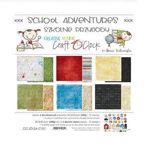 Scrapbook-papper i block 12 x 12 Skoläventyr