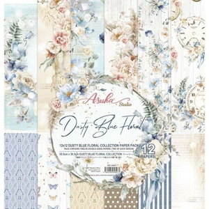 Scrapbook paper pad 12 x 12 Dusty Blue Floral