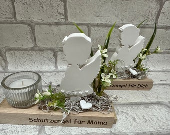 Schutzengel aus Gießmasse und Teelicht  ( 1 Werkstück ) für Mama, Papa, Oma,Opa. Geschenk Muttertag, Vatertag, Schutzengel