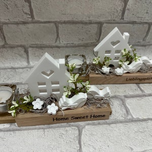 Decoration with house made of casting clay and tea light (1 piece), blocks, gift, moving in, favorite place, home sweet home