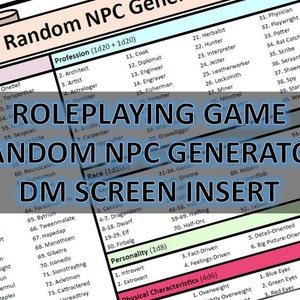 D&D Random NPC Generator PDF Insert - voor DnD, Pathfinder, RPG&#39;s, tabletop games en meer