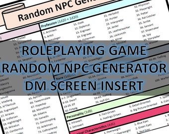 Inserto PDF del generador aleatorio de NPC de D&D: para DnD, Pathfinder, juegos de rol, juegos de mesa y más