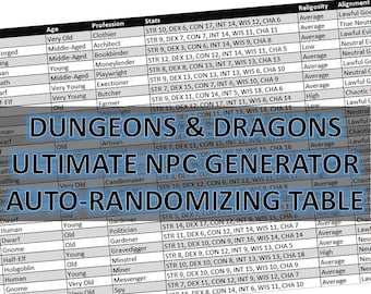 D&D Ultimate NPC Generator - for DnD, Pathfinder, RPGs, Tabletop Games and More