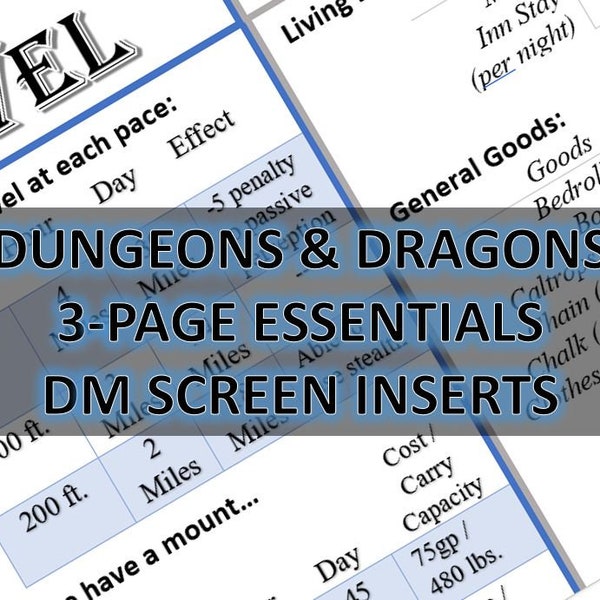 D&D Dungeon Master Screen PDF Inserts - für DnD 5e und Mehr