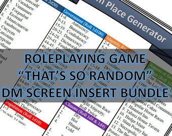 Paquete &quot;Eso es tan aleatorio&quot; de D&D; Generadores aleatorios de NPC, tiendas y ciudades: inserciones de pantalla PDF DM DnD, Pathfinder, juegos de rol, juegos de mesa y más