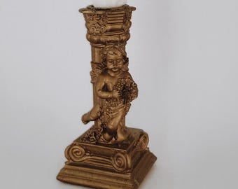 Portacandele vintage con cherubini / Portacandele con putti dorati / Decorazione in stile Hollywood Regency / Accenti neoclassici