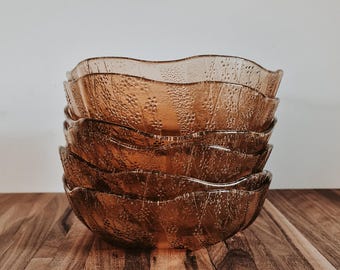 Vintage Paşabahçe Amber Glass Bowls | 1970s Wavy Edge, Set of 6