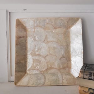 Vintage Square Capiz Shell Tray, Pearlized Coastal Vanity Decor