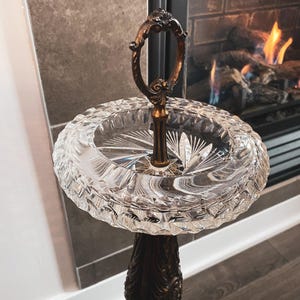 Vintage Brass Crystal Cherub Pedestal Stand, Ornate Column Display