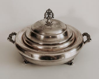 Vintage Monarch Plate Silver Plated Covered Serving Dish | Lidded Vegetable Dish | Ornate Silverplate Tureen
