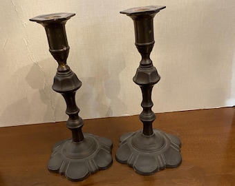 Pair of Brass Candlesticks | Dark Patina Candle Holders | Vintage Style Taper Holders | Set of 2
