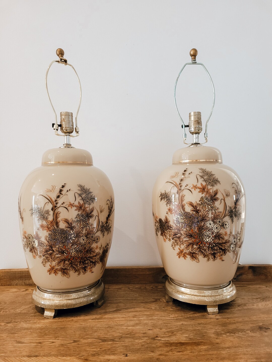 Vintage Handpainted Ginger Jar Lamps Set of Two Artisanal Etsy