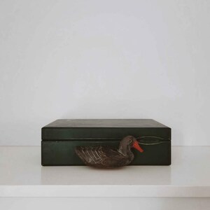 Vintage Green Wooden Duck Tea Box, Carved Duck Kitchen Decor, Country Cottage Storage