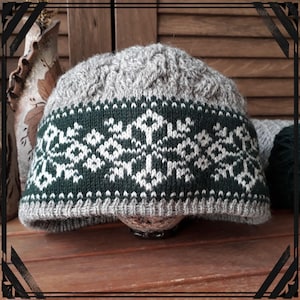 Knitted-Crochet Unisex Hat - Northern Forest Design with Braid Pattern