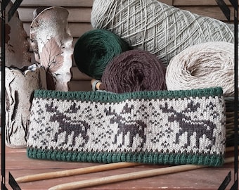 Cozy Reversible Knitted Wool Headband with Deer and Northern Star Patterns