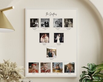 May include: A white framed family photo collage with the title "The Griffins" at the top. The collage features black and white photos of couples and color photos of a couple and their children.