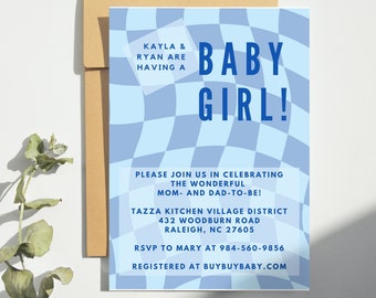 Modèle d'invitation de baby shower à carreaux : design original et modifiable sur toile (5 x 7 pouces)