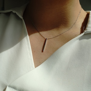 Lea - Sterling Silver Long Bar Pendant Necklace, Everyday Silver Minimalist Necklace