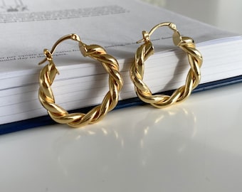 The Perfect Twist - Chunky Gold Hoop Earrings, Thick Twisted Hoops, Gold Plated Statement Huggie Earrings