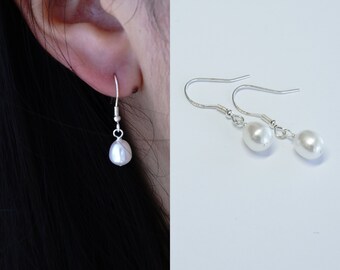 Sevilla - Baroque Pearl Dangle Earrings in Sterling Silver, Pearl Drop Earrings