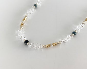 Midnight Wander - Collana con perline trasparenti scintillanti, collana con perline di semi per donna