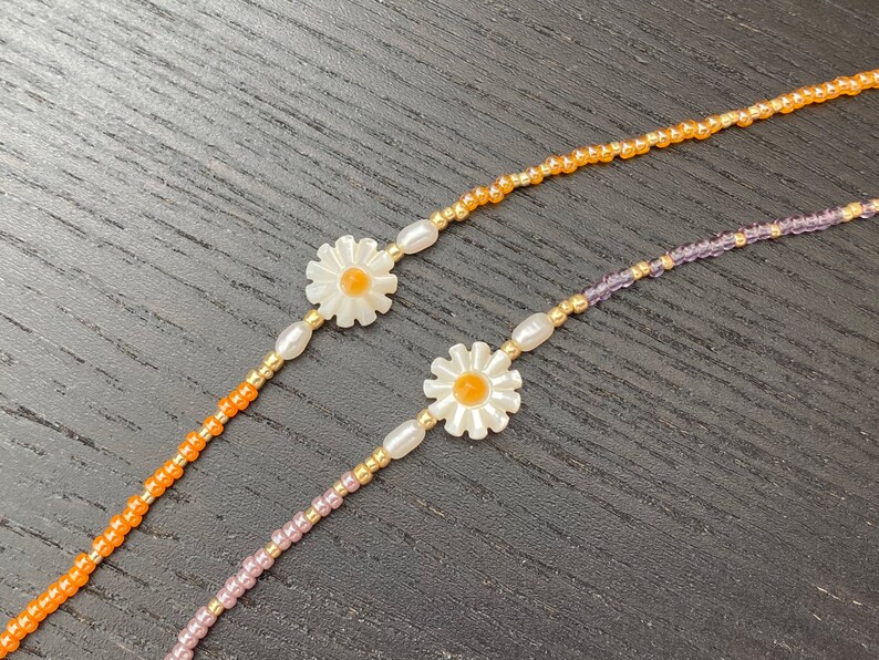 Millefleurs Beaded Daisy Necklace Choker with Freshwater Pearls, Pearl Beaded Necklace with Charm SU04 image 8