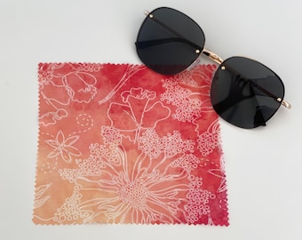 Sunny Days - Set of 2 - Floral Glasses Cleaning Cloth - Microfiber Red to Orange Gradient Cloth, Single-sided | Lens, Phone, Screen Cleaning