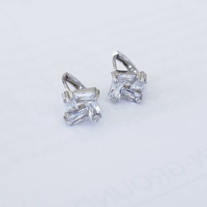 Celaya - Baguette CZ Huggie Hoops in Sterling Silver, Round CZ Hoops