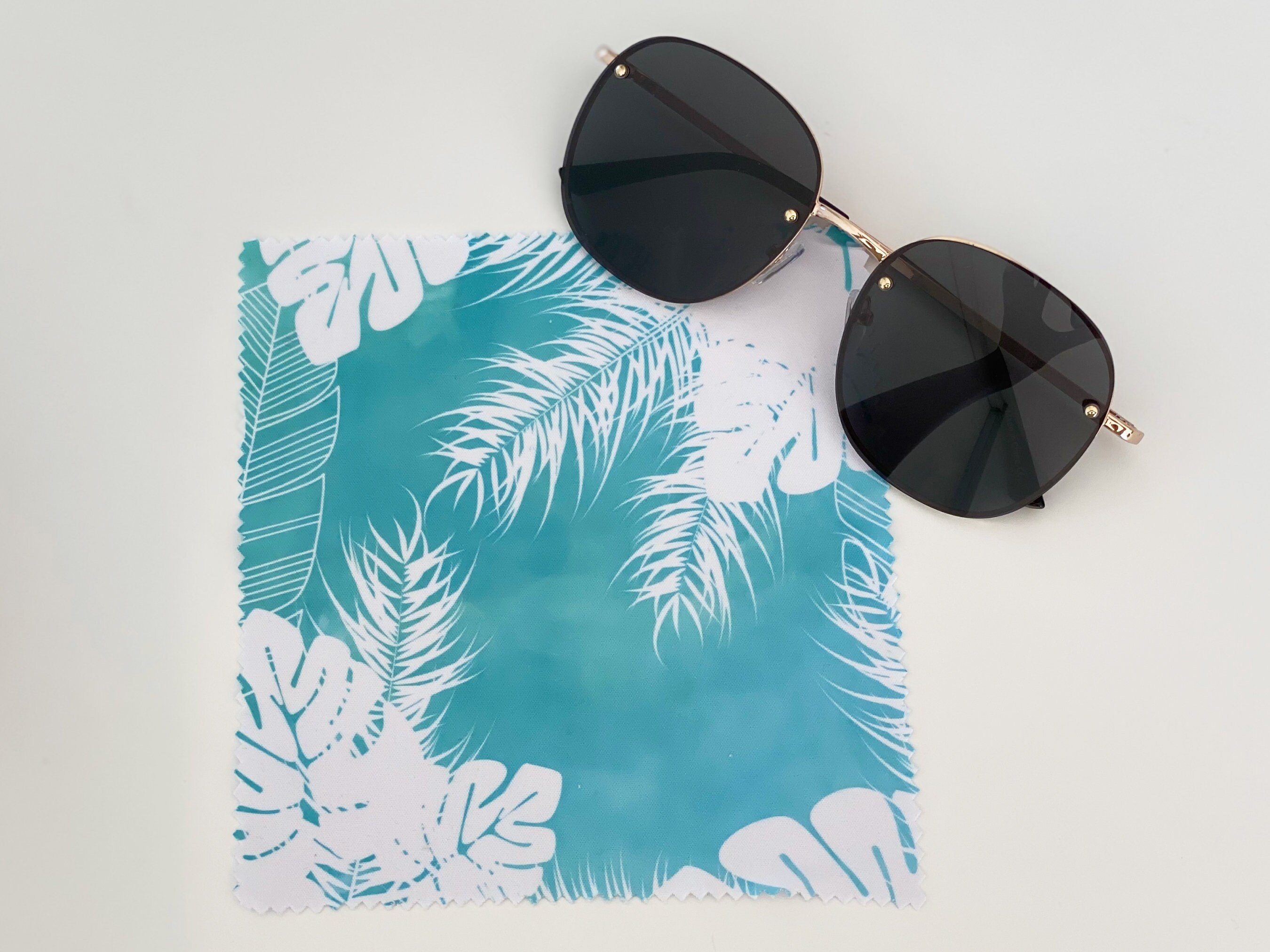 Spring Visitors - Set of 2 - Monstera Leaf Glasses Cleaning Cloth - Microfiber Teal Blue Cloth, Single-sided | Lens, Phone, Screen Cleaning