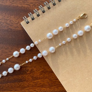 Streaming Pearl - Pearl Mask to Glasses Chain Gold, White Pearl Beaded Mask Lanyard & Sunglasses Chain Women, Bold Spectacle Chain