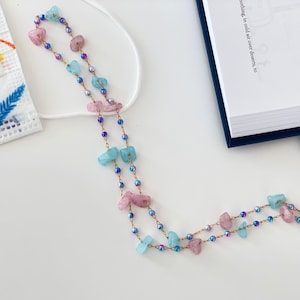 Star Light - Mask to Glasses Chain - Summer Vibe Pink and Blue Gemstone Spectacles & Sunglasses Chain, Mask Lanyard,  with purple beads