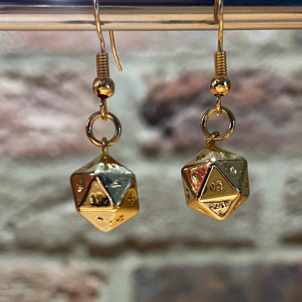 Boucles d'oreilles D&D D20 - Or 18 carats - Elles constituent le cadeau Geek parfait pour tout joueur RPG ou DnD