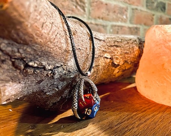 DnD Talon of Holding D20 Necklace - Removable Full Size Dice Jewellery- D&D Pendant with Leather Style Cord | Necklace by Born in the Barn