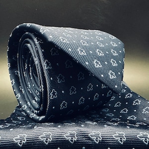 Original Board Game Pattern Navy Tie with Free Matching Pocket Square - Luxury Weddingwear Suit Character Accessories - Elegant Groom Style
