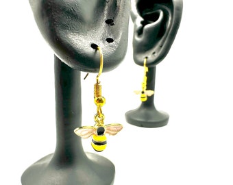 Buzzing Bumble Bee Earrings with Stainless Steel Hooks - Whimsical Earrings - Bumblebee Earrings - Cute Earrings