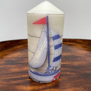 Unscented boat decoupage pillar candle