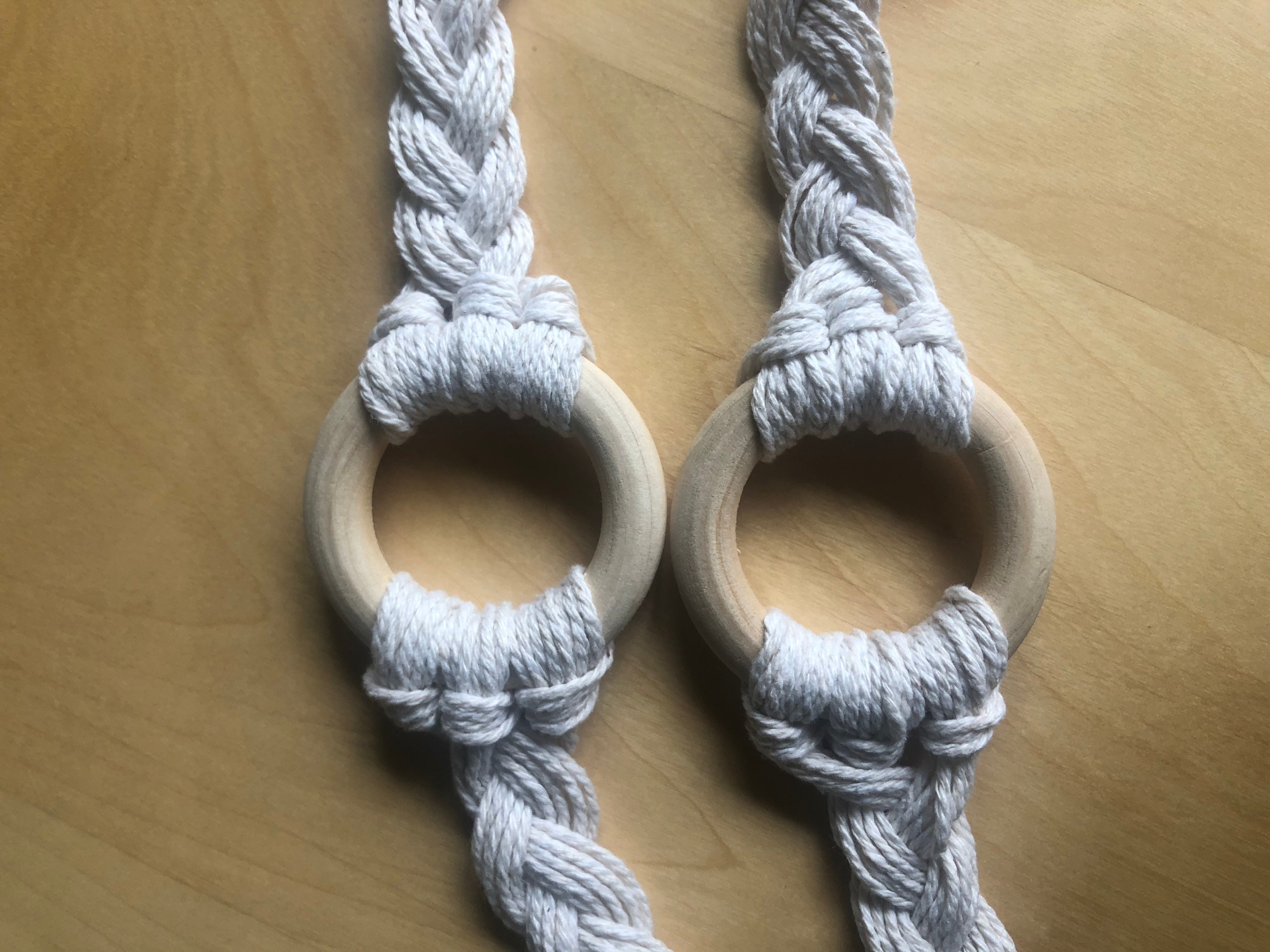 Handmade curtain tie backs wooden ring and white cotton rope Etsy