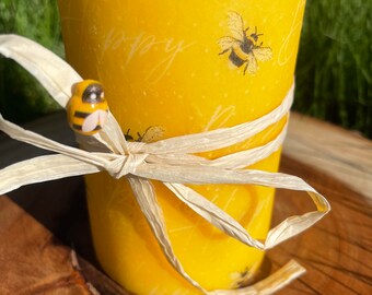 Vela decoupage de abeja de miel.Vela sin aroma.